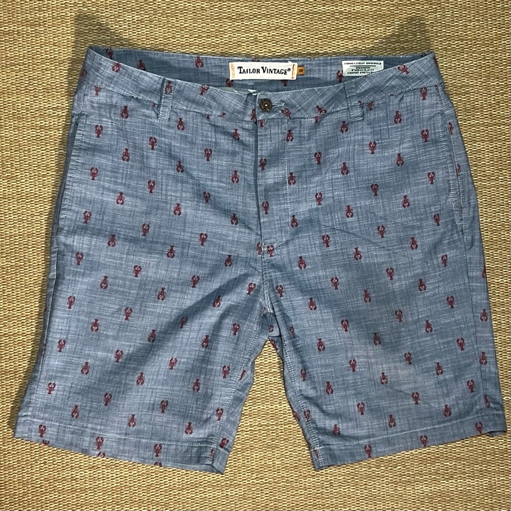 Tailor Vintage Greenwich Lobster Print Casual Shorts Blue Size 38 Great